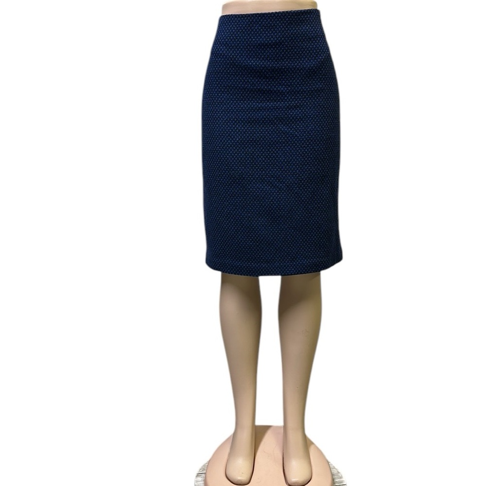 Lord and Taylor Black Blue Woven Slit Back Lined Pencil Skirt Womens 14